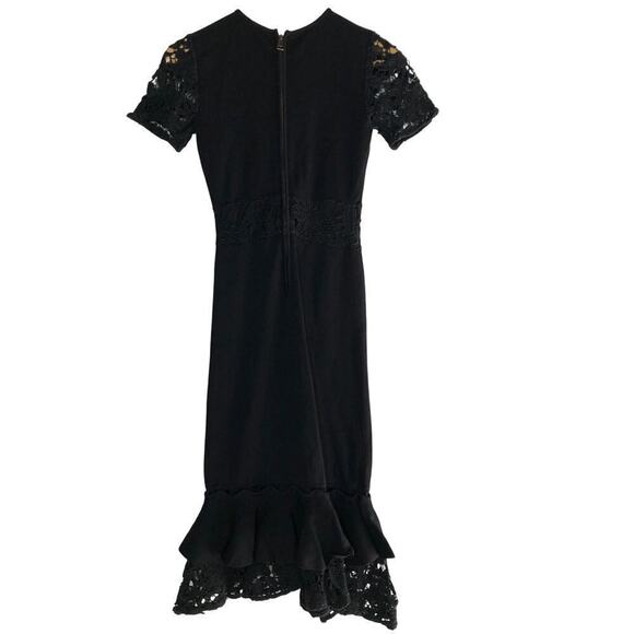 Sachin + Babi Flutter Lace Dress Short Sleeve Ruffle Hem Sheath Midi Black XS - Picture 7 of 10